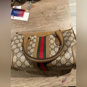 Gucci Beige and Green Satchel